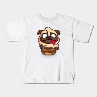 Hungry Dog, Pug, Love, Eating, Donut, Cute, Dog Lover, Gift, Funny Kids T-Shirt